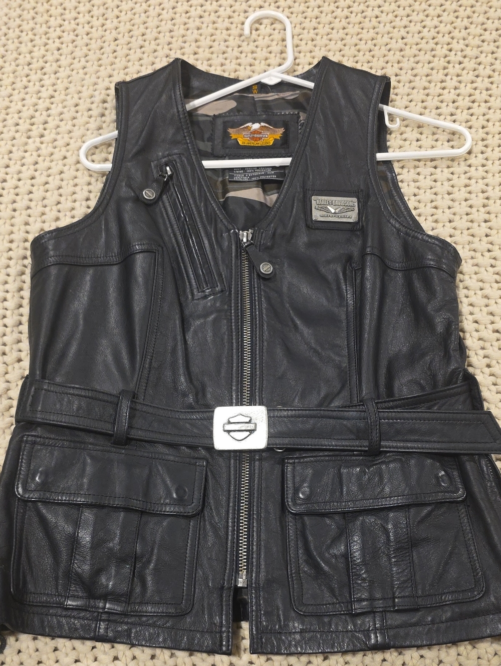 Harley-Davidson Black Leather Women's Belted Motorcycle Vest